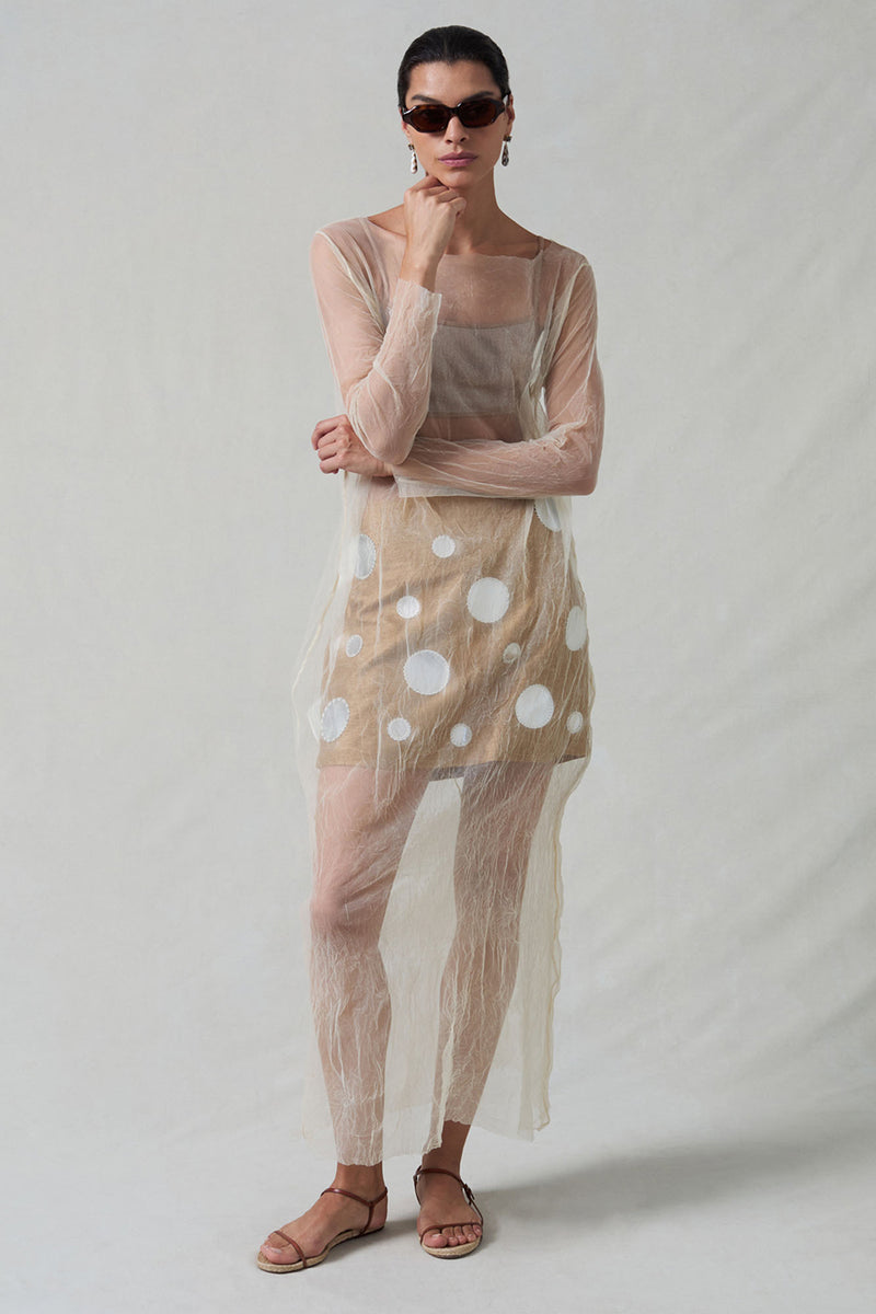 Ghost Crinkle Mesh Overlay Ivory
