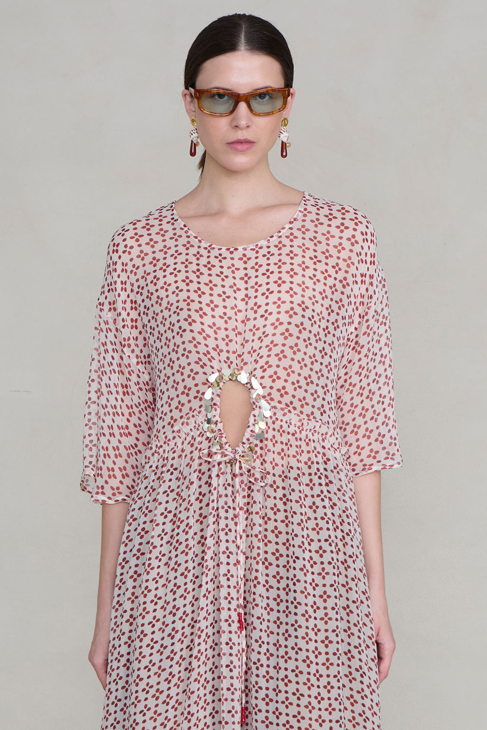Cutout Sequin Chiffon Tunic Pink Sand
