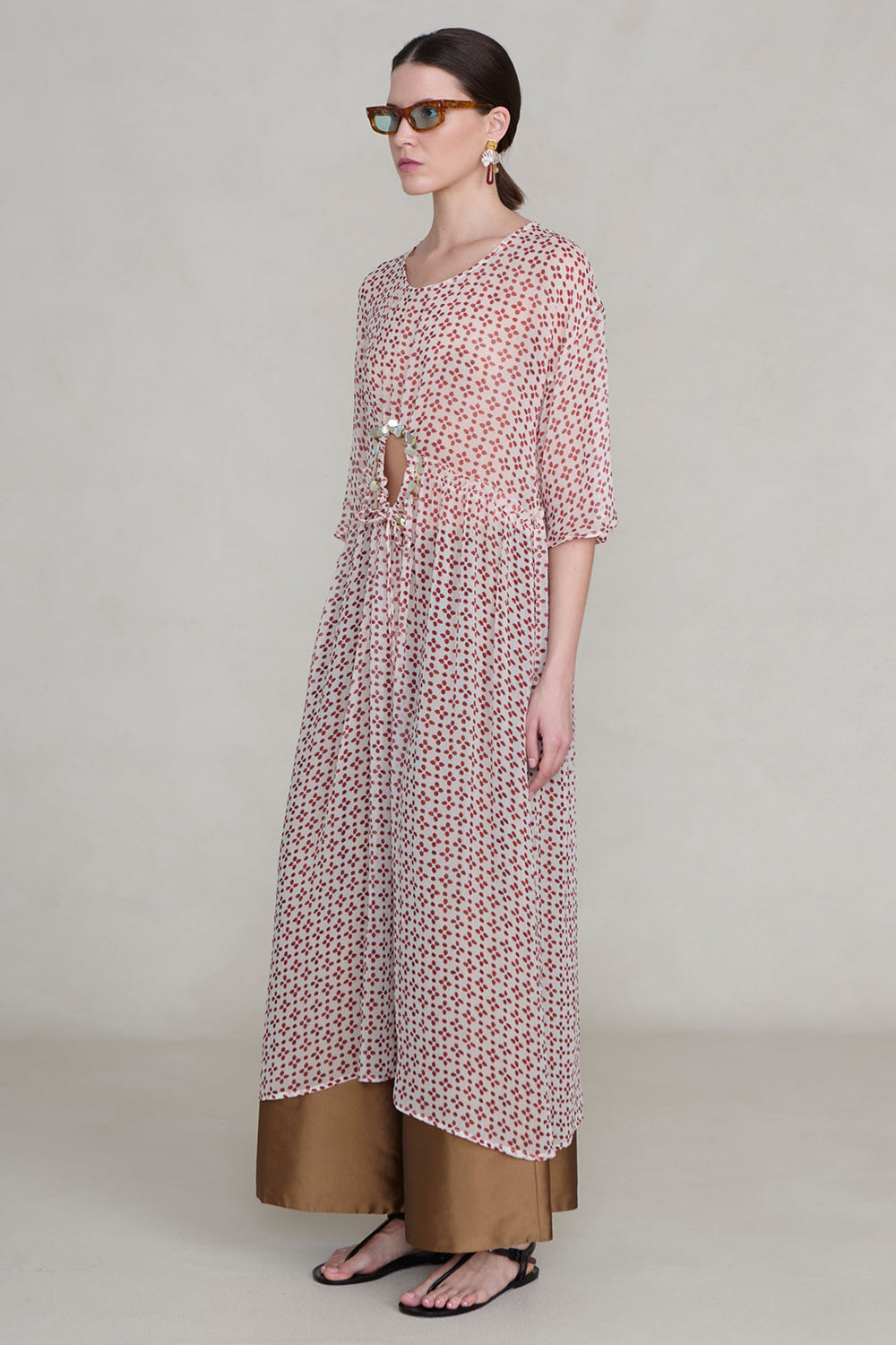 Cutout Sequin Chiffon Tunic Pink Sand