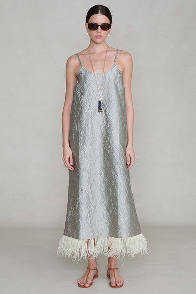 Crinkle Techno Taffeta Feather Dress Limestone