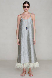 Crinkle Techno Taffeta Feather Dress Limestone