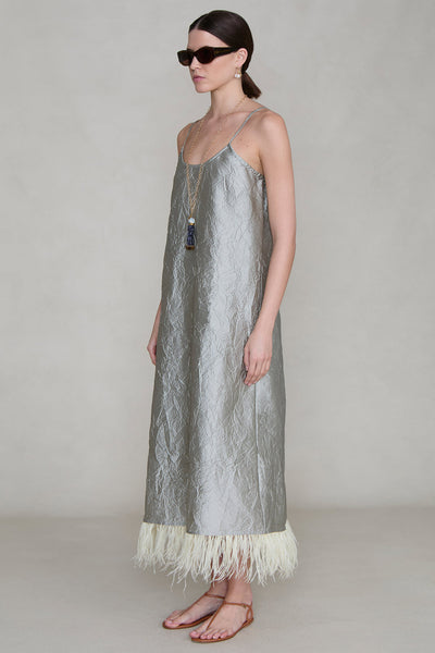 Crinkle Techno Taffeta Feather Dress Limestone