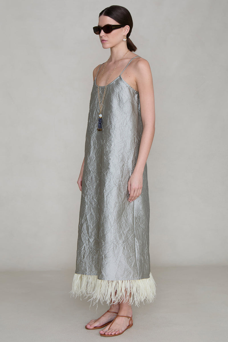 Crinkle Techno Taffeta Feather Dress Limestone