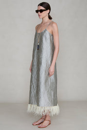 Crinkle Techno Taffeta Feather Dress Limestone