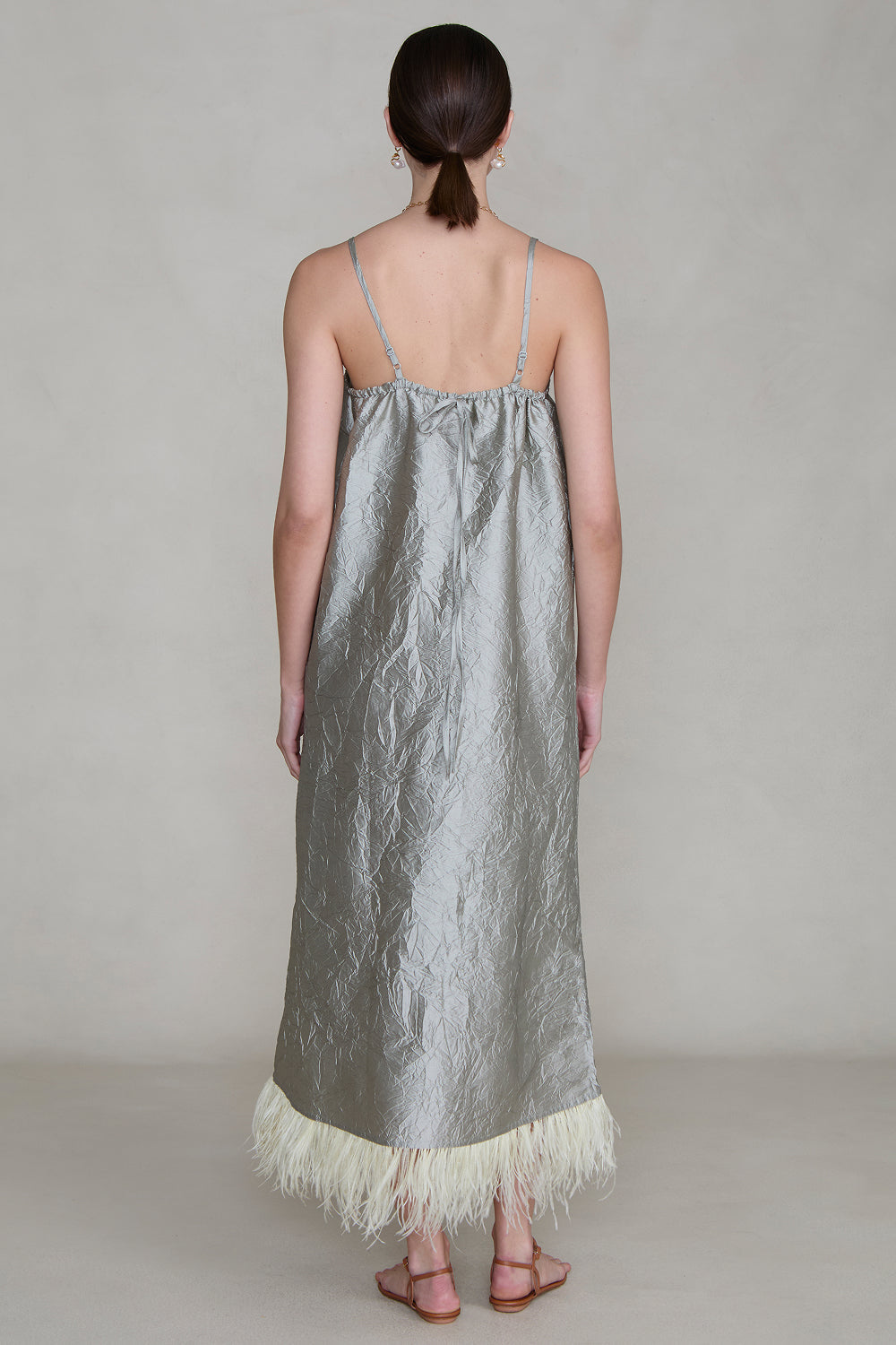 Crinkle Techno Taffeta Feather Dress Limestone
