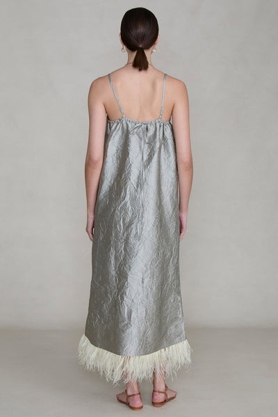 Crinkle Techno Taffeta Feather Dress Limestone