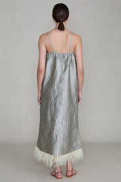 Crinkle Techno Taffeta Feather Dress Limestone