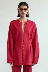 Pinch Waist Cardigan Red