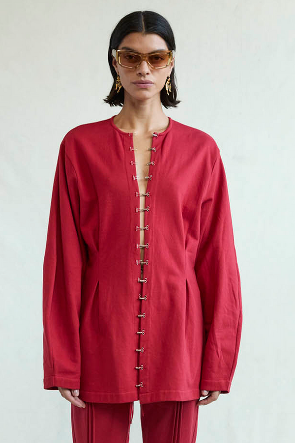 Pinch Waist Cardigan Red