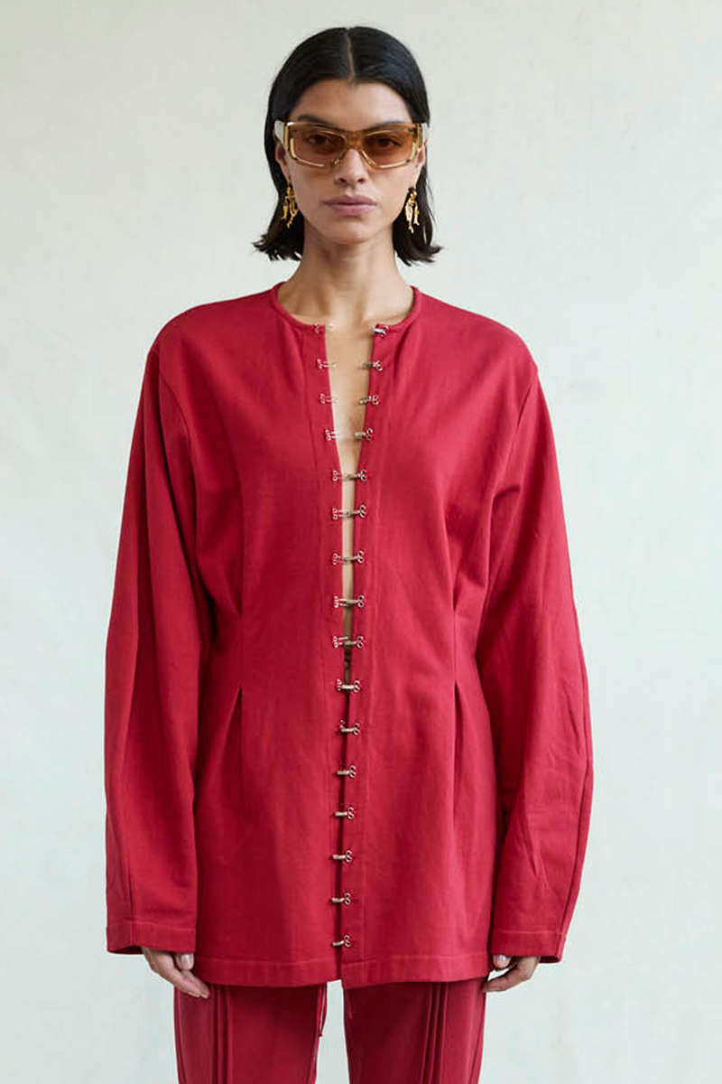 Pinch Waist Cardigan Red