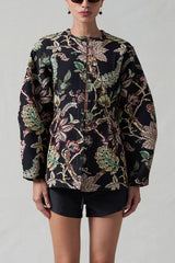 Pinch Waist Cardigan Black Jacquard