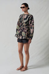 Pinch Waist Cardigan Black Jacquard