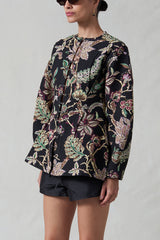 Pinch Waist Cardigan Black Jacquard