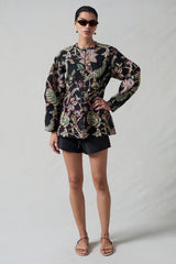 Pinch Waist Cardigan Black Jacquard