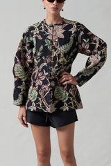 Pinch Waist Cardigan Black Jacquard