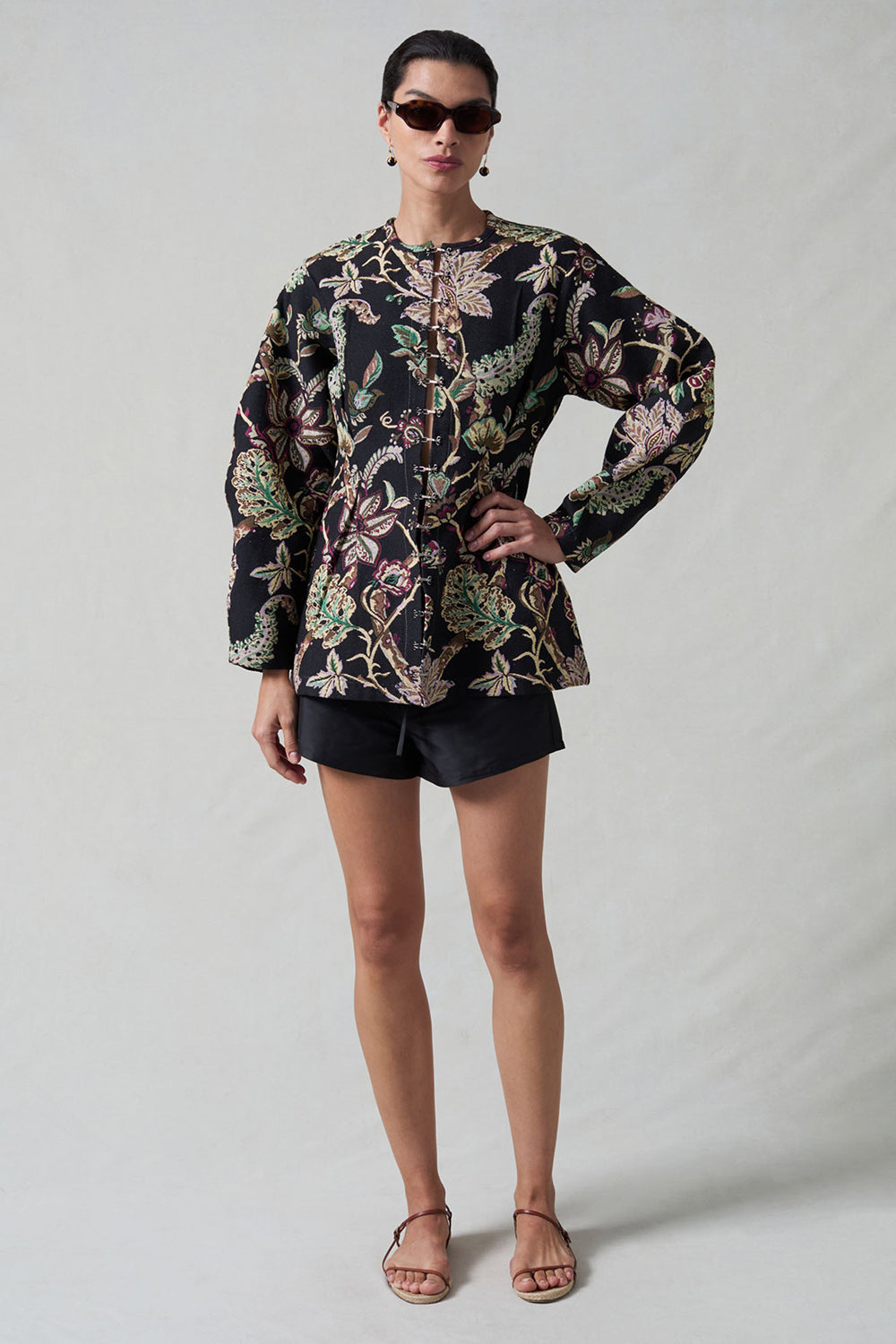 Pinch Waist Cardigan Black Jacquard – Chan Luu