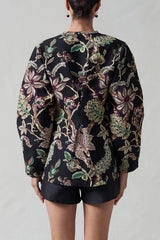 Pinch Waist Cardigan Black Jacquard