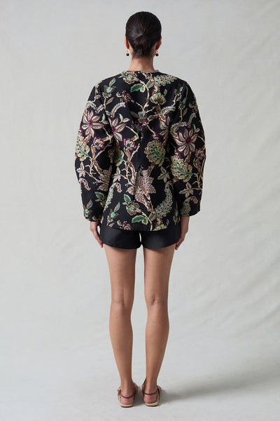 Pinch Waist Cardigan Black Jacquard
