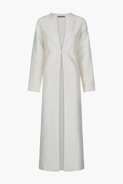Dupioni Collarless Coat White
