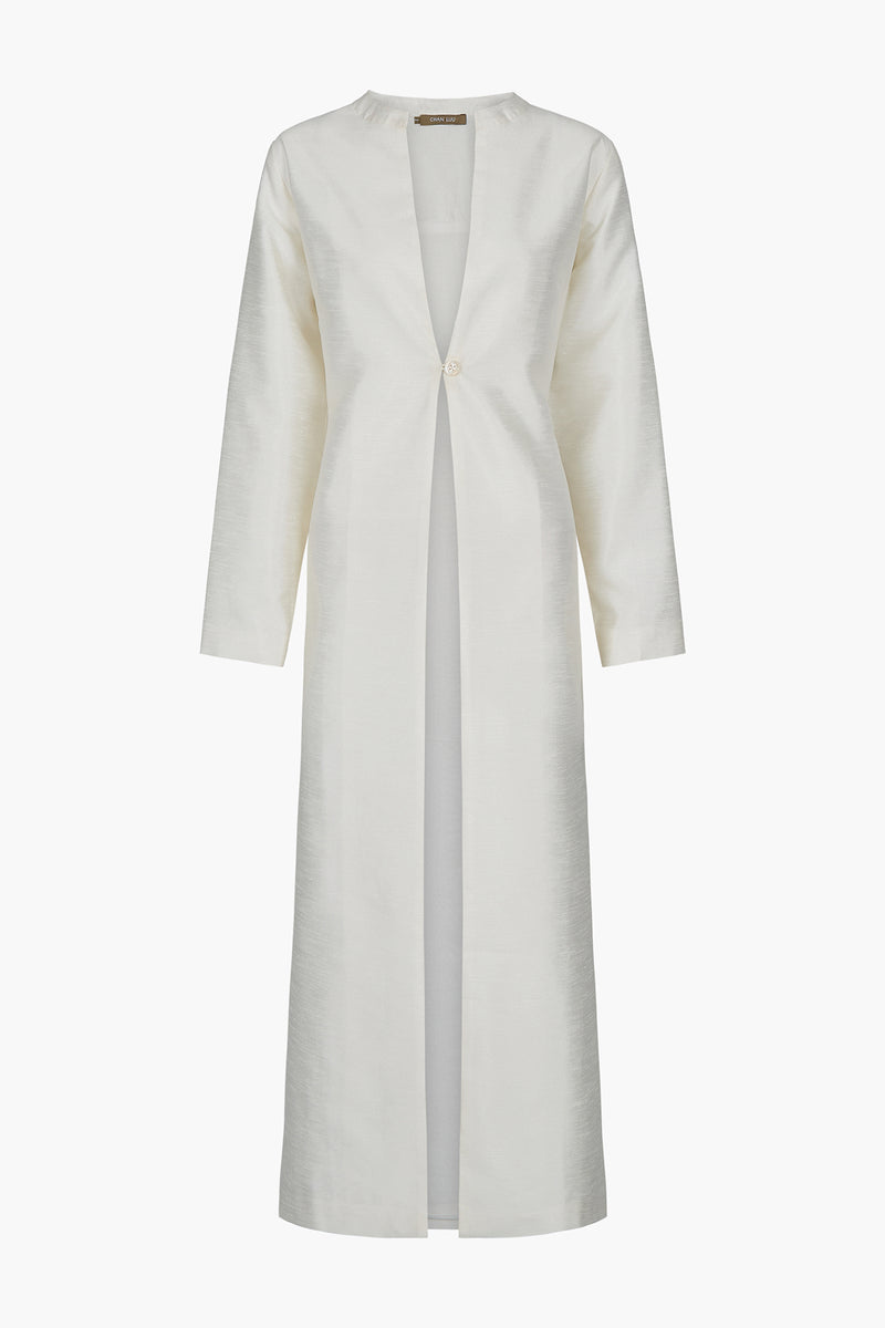 Dupioni Collarless Coat White