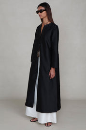 Techno Taffeta Collarless Coat Black