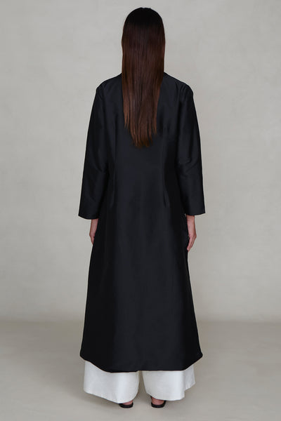 Techno Taffeta Collarless Coat Black