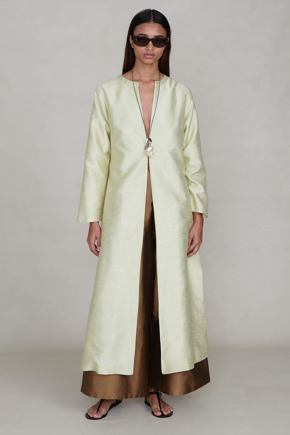 Dupioni Collarless Coat Translucent Green – Chan Luu
