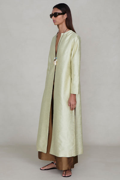 Dupioni Collarless Coat Translucent Green
