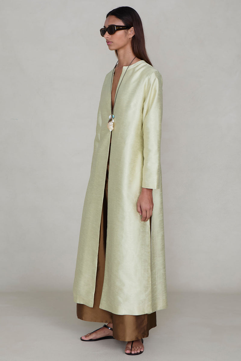 Dupioni Collarless Coat Translucent Green