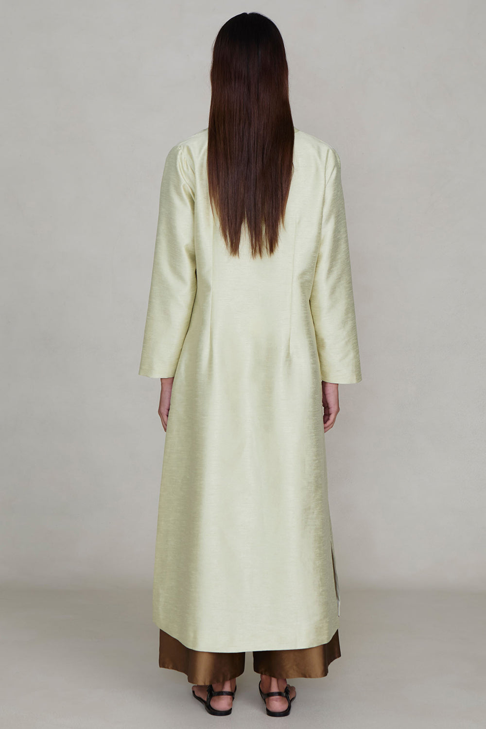 Dupioni Collarless Coat Translucent Green – Chan Luu