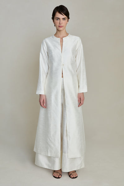 Dupioni Collarless Coat White