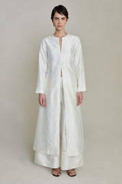 Dupioni Collarless Coat White