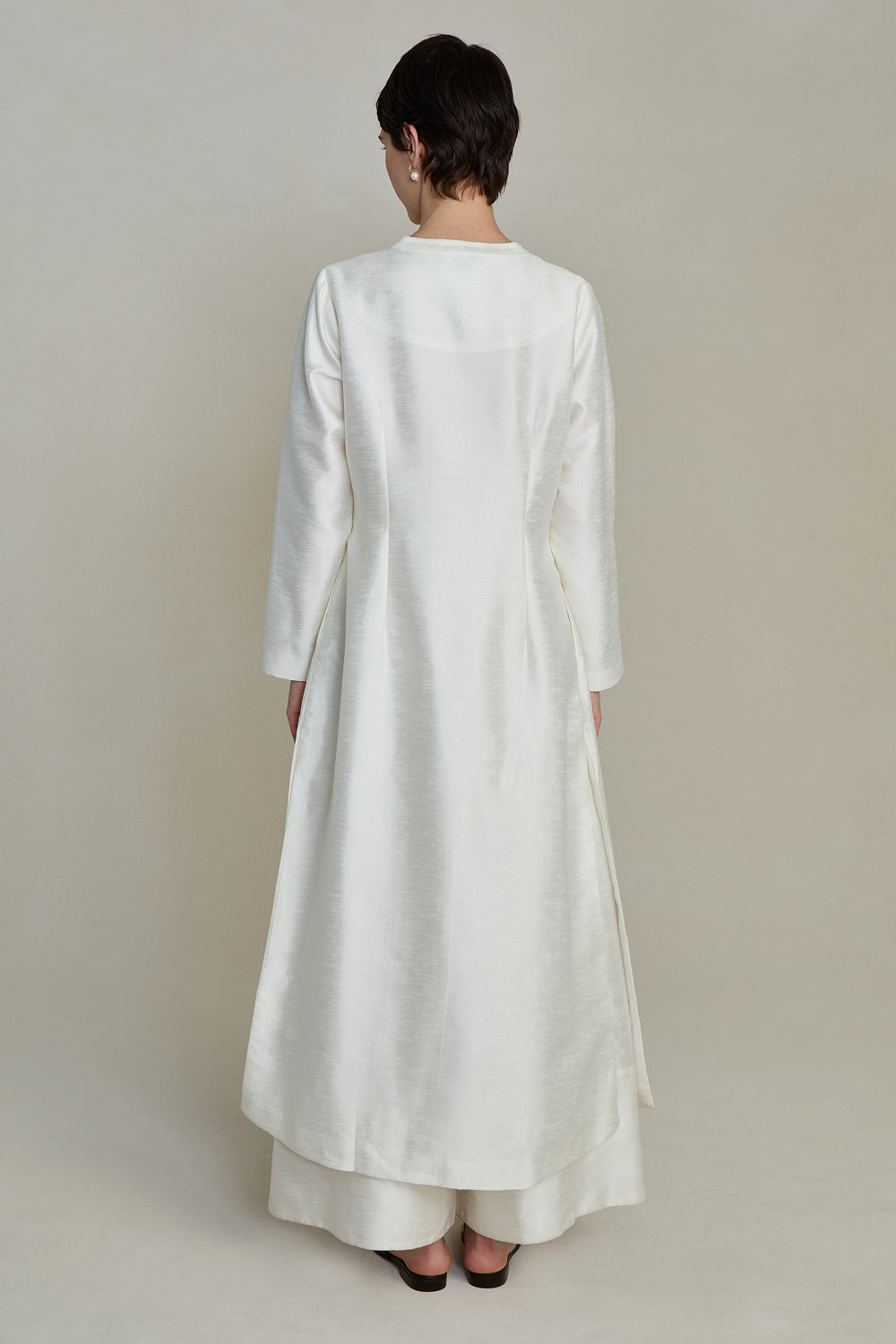 Dupioni Collarless Coat White