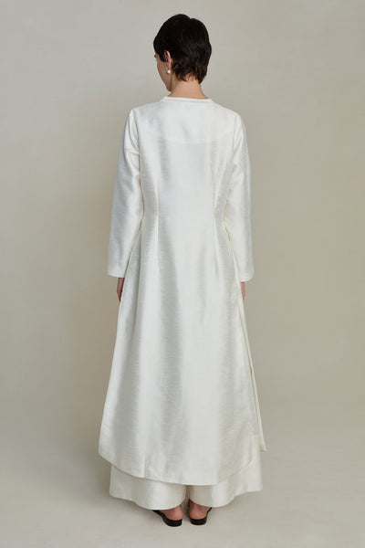 Dupioni Collarless Coat White