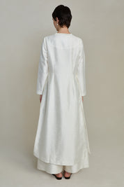 Dupioni Collarless Coat White
