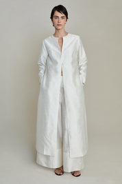 Dupioni Collarless Coat White