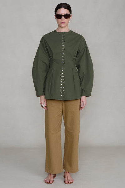 Pinch Waist Snap Jacket Army Green