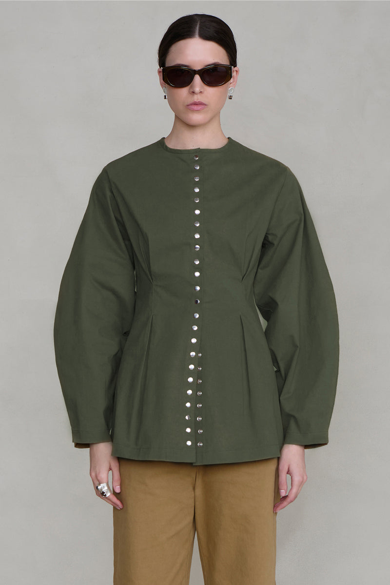 Pinch Waist Snap Jacket Army Green