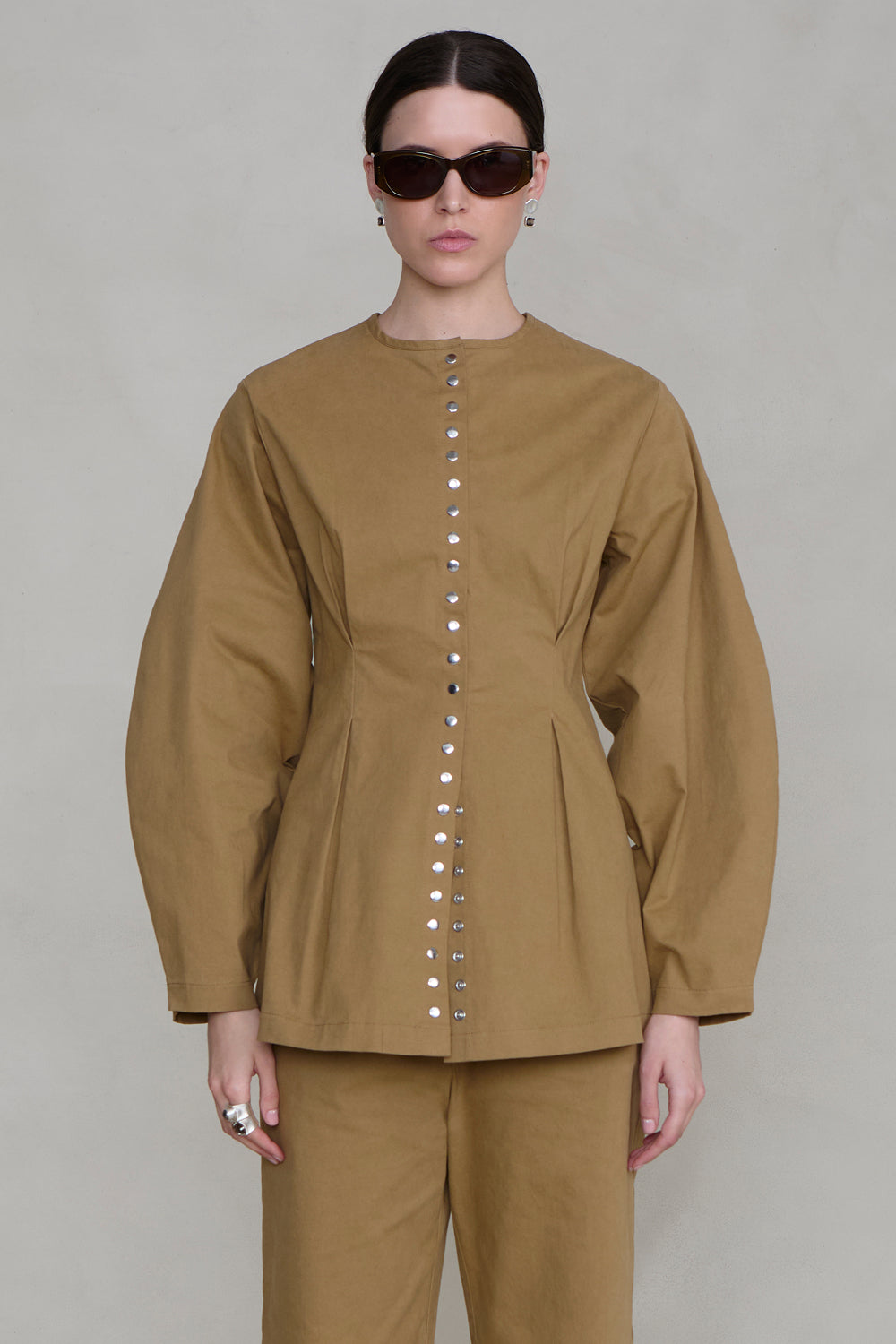 Pinch Waist Snap Jacket Khaki