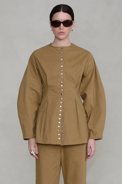 Pinch Waist Snap Jacket Khaki
