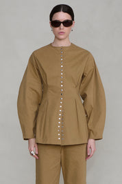Pinch Waist Snap Jacket Khaki