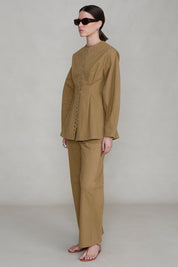 Pinch Waist Snap Jacket Khaki