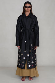 Techno Taffeta Sequin Trench Coat Black