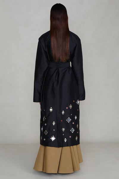 Techno Taffeta Sequin Trench Coat Black