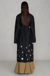 Techno Taffeta Sequin Trench Coat Black