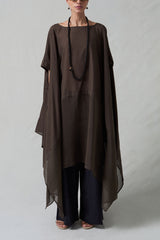 High Low Cotton Silk Caftan Earth