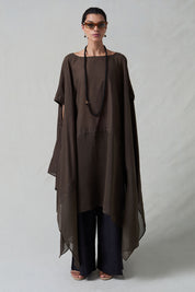 High Low Cotton Silk Caftan Earth