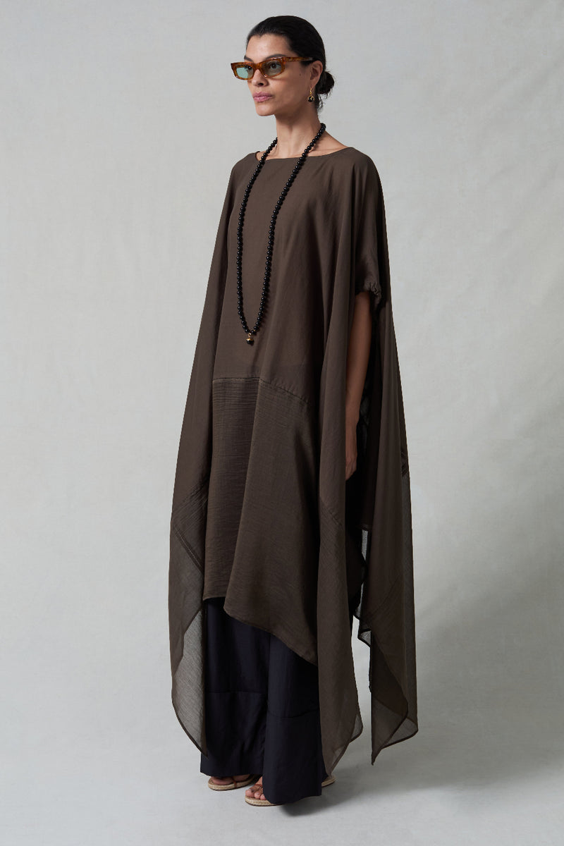 Layered Cotton Silk Caftan Earth