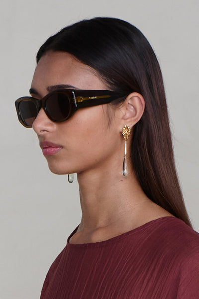 Fluted Drop Earrings Green Amethyst