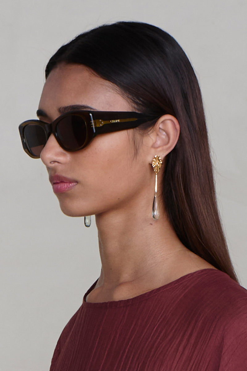 Fluted Drop Earrings Green Amethyst